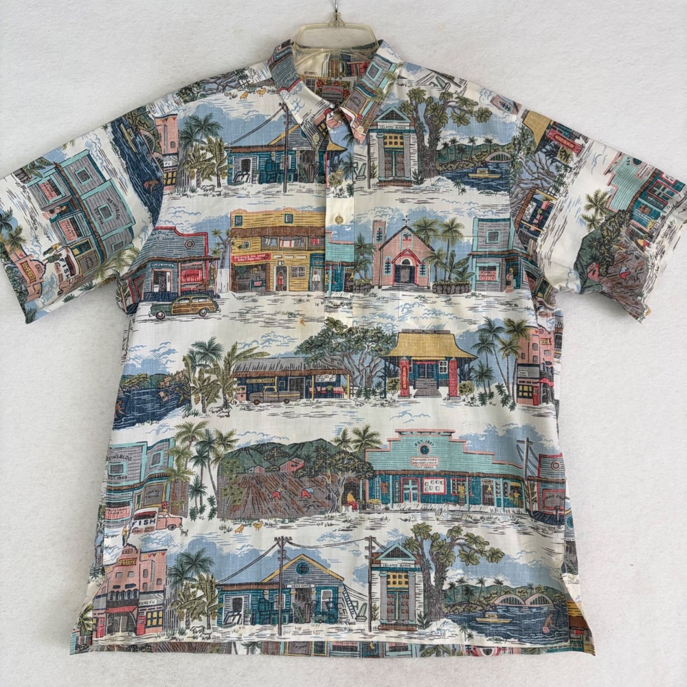Reyn Spooner Commemorative Classics Shirt Men XL Old Haleiwa Town Scenic Print